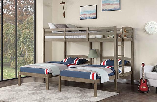 HORTENSE Triple Twin Bunk Bed, W. Gray image