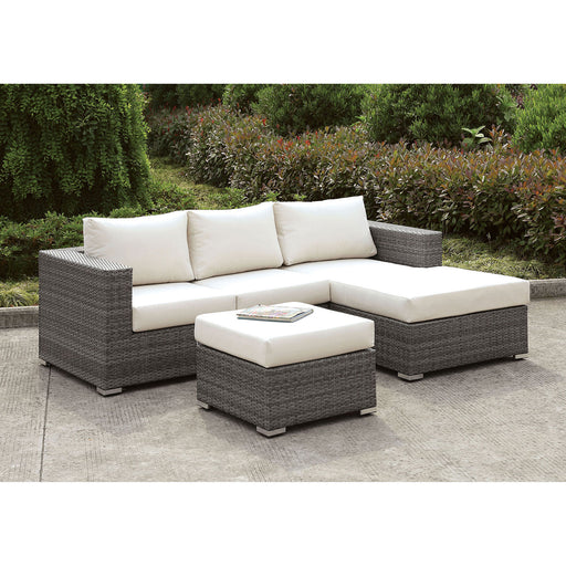Somani Light Gray Wicker/Ivory Cushion Small L-Sectional w/ Right Chaise + Ottoman image